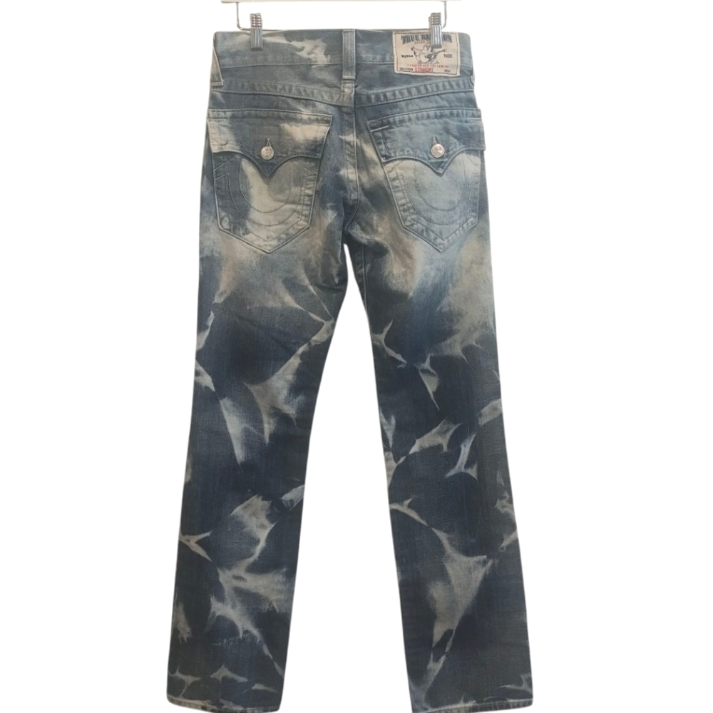 True Religion Jeans Women's 28 Straight Leg Acid Wash Distressed Denim Hipster